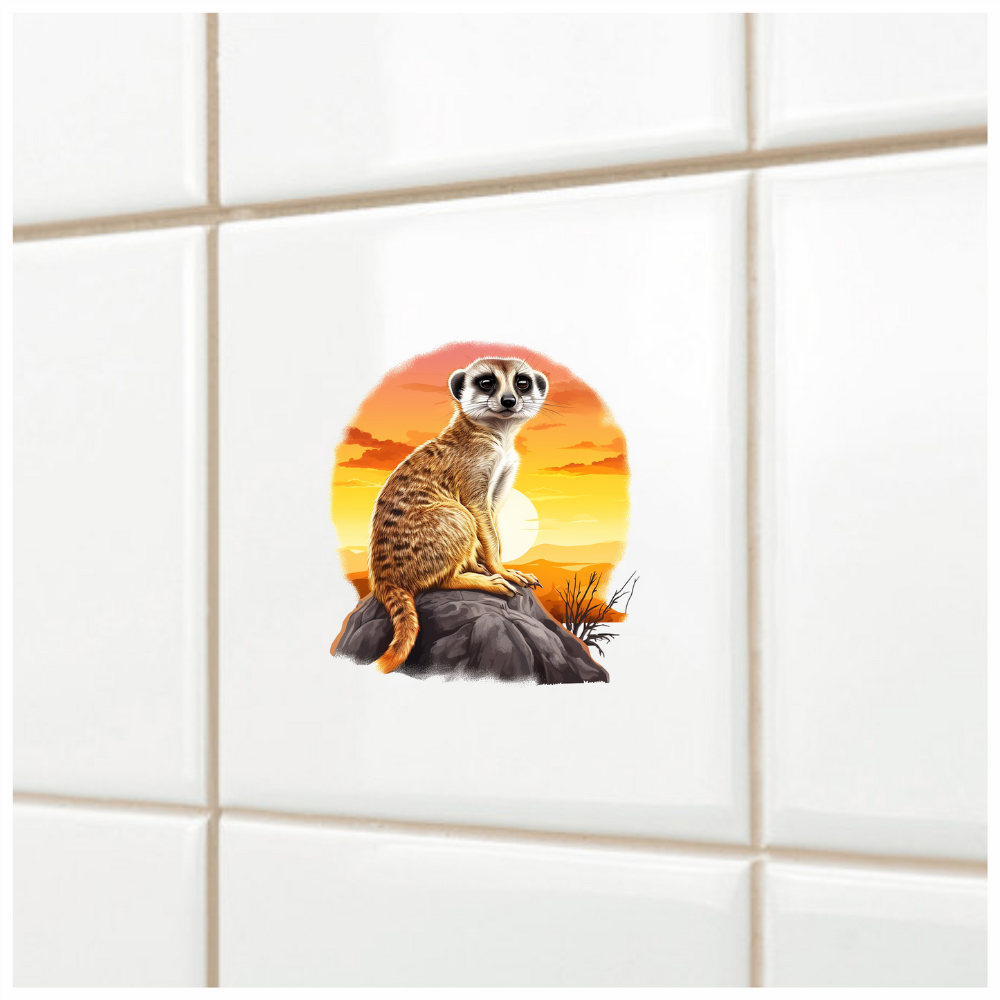 Meerkat Sitting On Grey Rock Sunset Vinyl Decal Sticker