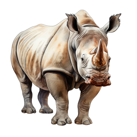 Realistic illustration of a rhinoceros on a white background vinyl sticker.