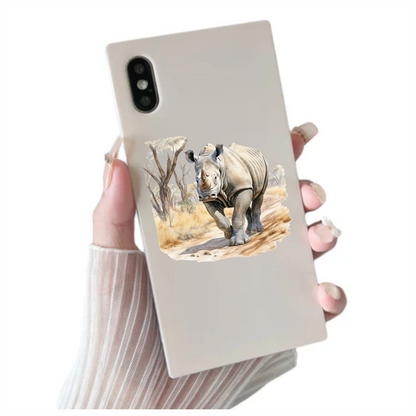 Grey Rhino Walking African Savannah Vinyl Sticker Decal