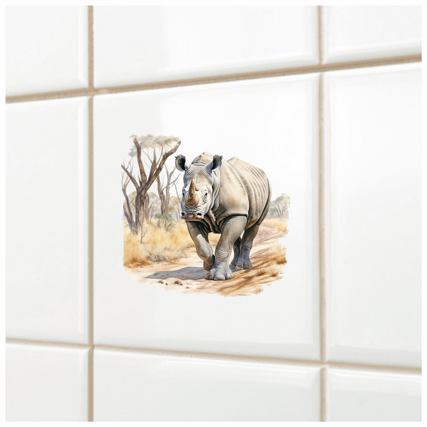 Grey Rhino Walking African Savannah Vinyl Sticker Decal