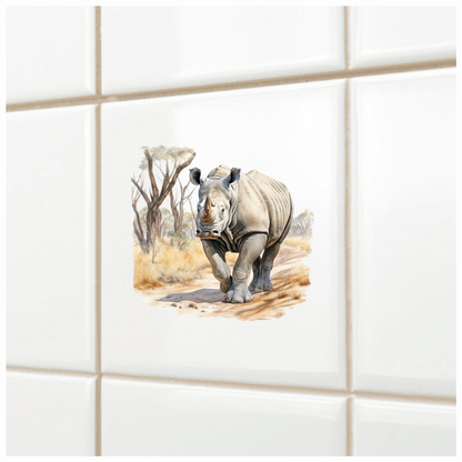 Grey Rhino Walking African Savannah Vinyl Sticker Decal
