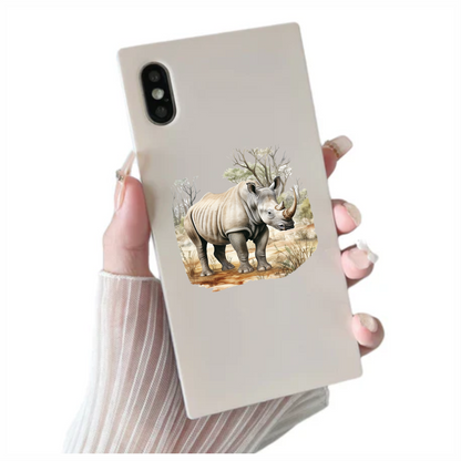 White Rhinoceros Standing In Savannah Vinyl Decal Sticker