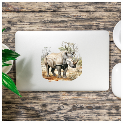 White Rhinoceros Standing In Savannah Vinyl Decal Sticker