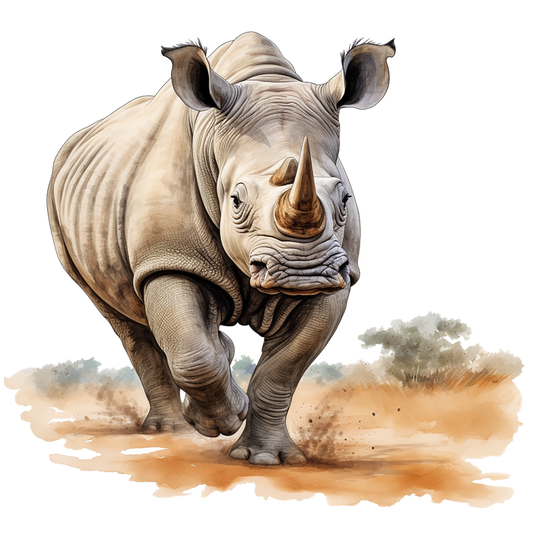 Illustration of a rhinoceros on a natural background vinyl sticker.