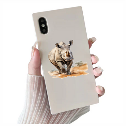 Running White Rhinoceros Brown Vinyl Decal Sticker