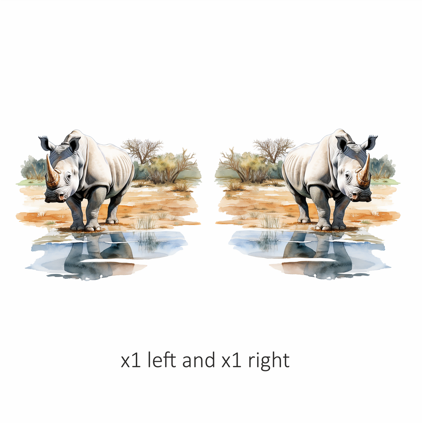 White Rhinoceros Drinking Water Reflection Vinyl Decal Sticker