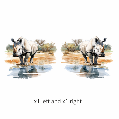 White Rhinoceros Drinking Water Reflection Vinyl Decal Sticker