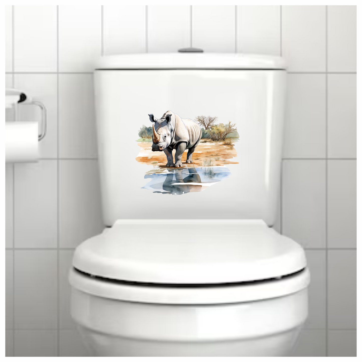 White Rhinoceros Drinking Water Reflection Vinyl Decal Sticker