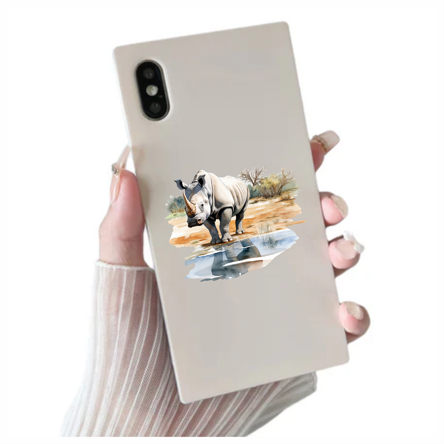 White Rhinoceros Drinking Water Reflection Vinyl Decal Sticker