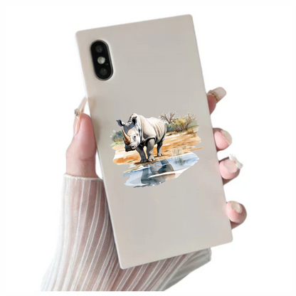 White Rhinoceros Drinking Water Reflection Vinyl Decal Sticker