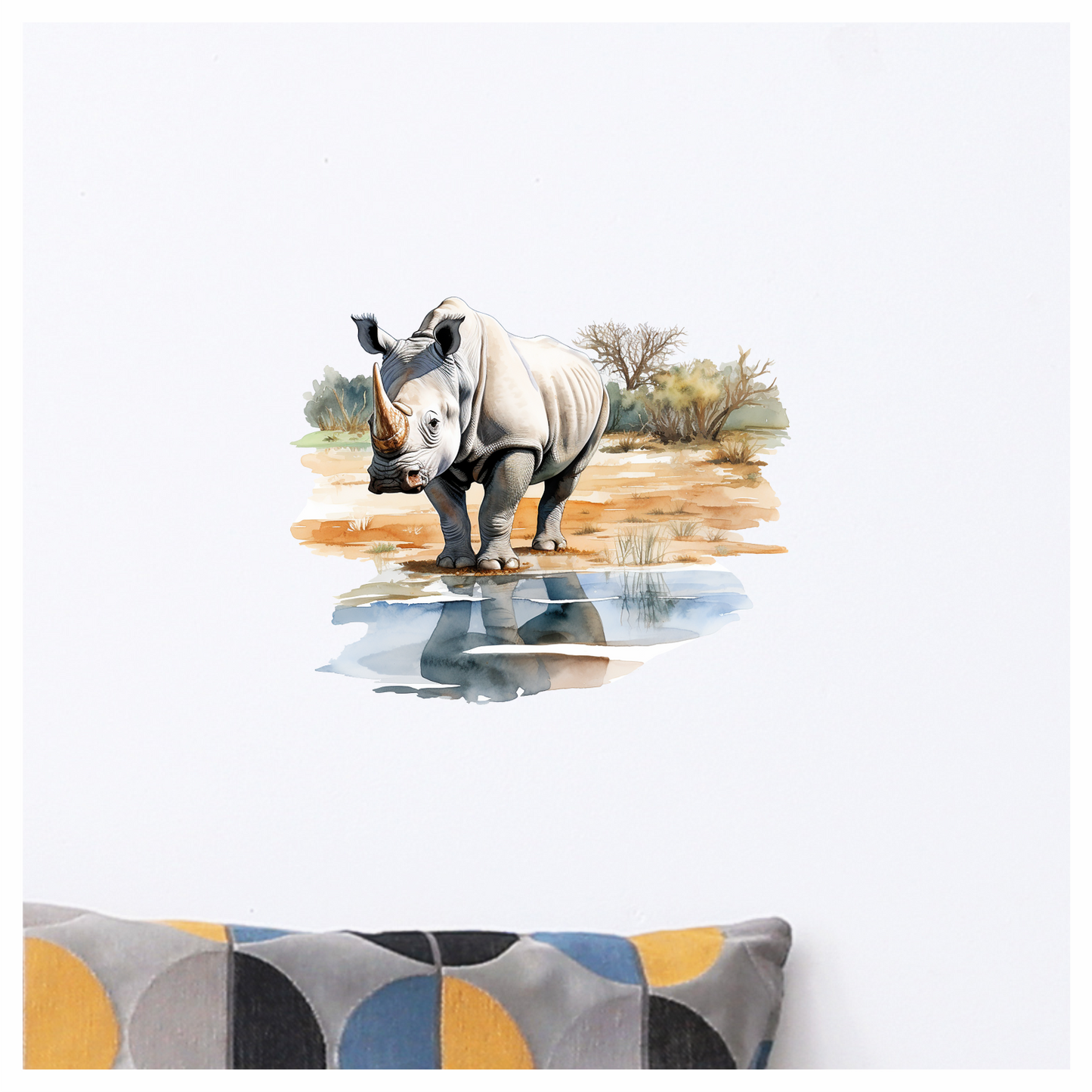 White Rhinoceros Drinking Water Reflection Vinyl Decal Sticker