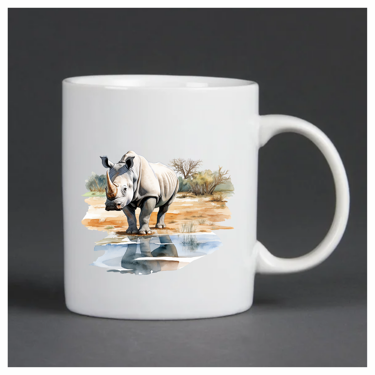 White Rhinoceros Drinking Water Reflection Vinyl Decal Sticker