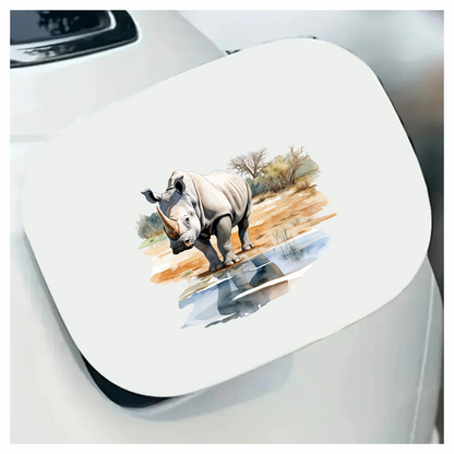 White Rhinoceros Drinking Water Reflection Vinyl Decal Sticker