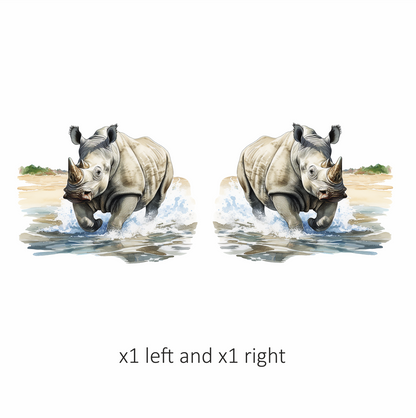 White Rhinoceros Running Through Water Vinyl Decal Sticker