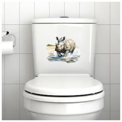 White Rhinoceros Running Through Water Vinyl Decal Sticker
