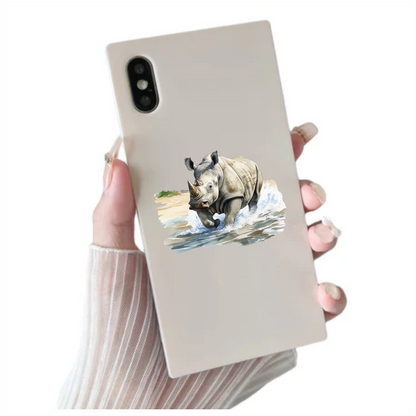White Rhinoceros Running Through Water Vinyl Decal Sticker