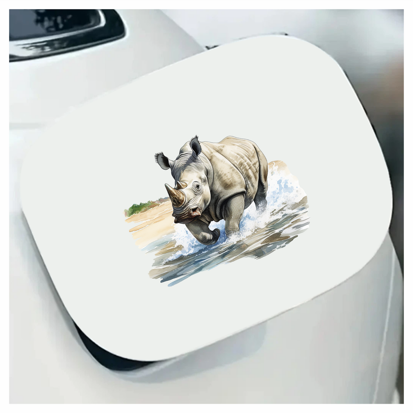 White Rhinoceros Running Through Water Vinyl Decal Sticker