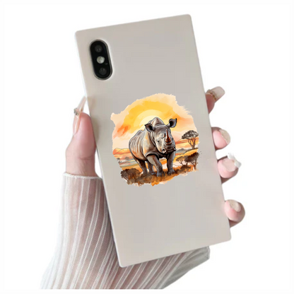 White Rhinoceros Stands At Sunset Vinyl Decal Sticker
