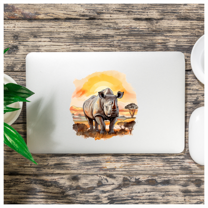 White Rhinoceros Stands At Sunset Vinyl Decal Sticker
