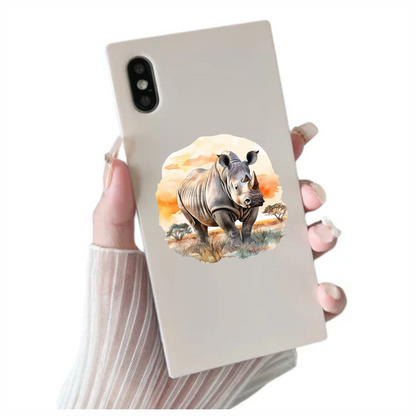 White Rhinoceros Standing African Sunset Vinyl Decal Sticker