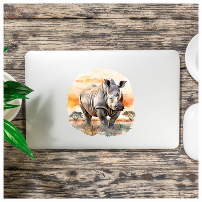 White Rhinoceros Standing African Sunset Vinyl Decal Sticker