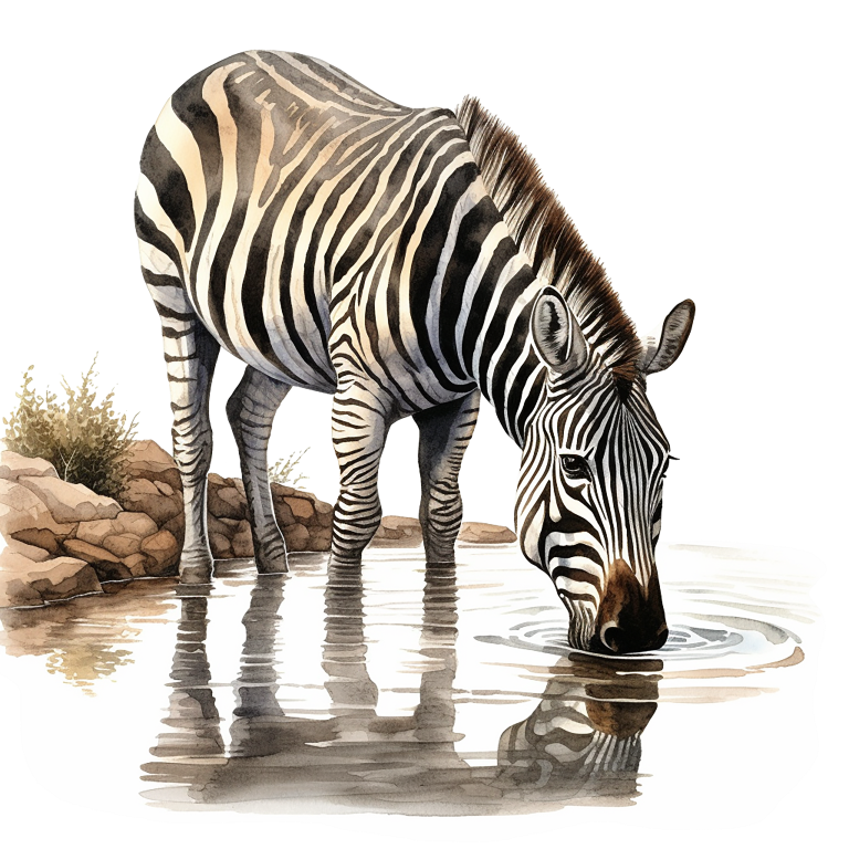 Zebra drinking water with a natural background vinyl sticker.