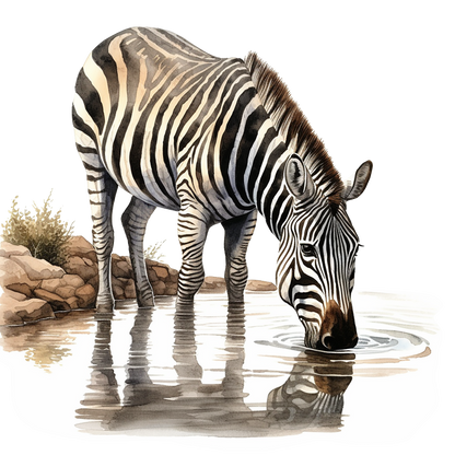 Zebra drinking water with a natural background vinyl sticker.