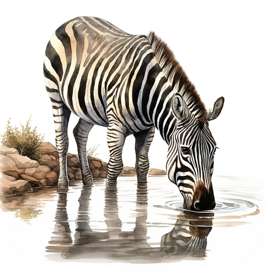 Zebra drinking water with a natural background vinyl sticker.