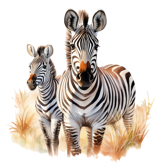Two zebras standing together with grasses in the background vinyl sticker.