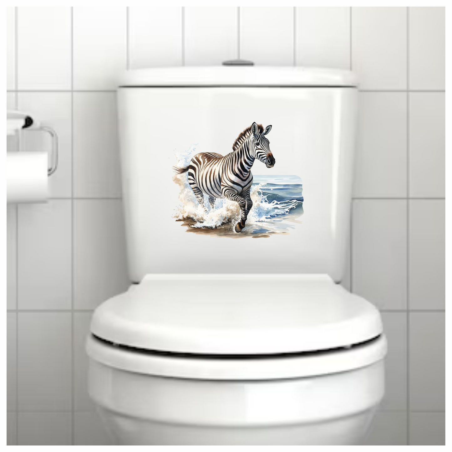 Zebra Breed Running Through Blue Waves Vinyl Decal Sticker