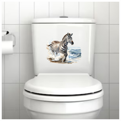 Zebra Breed Running Through Blue Waves Vinyl Decal Sticker