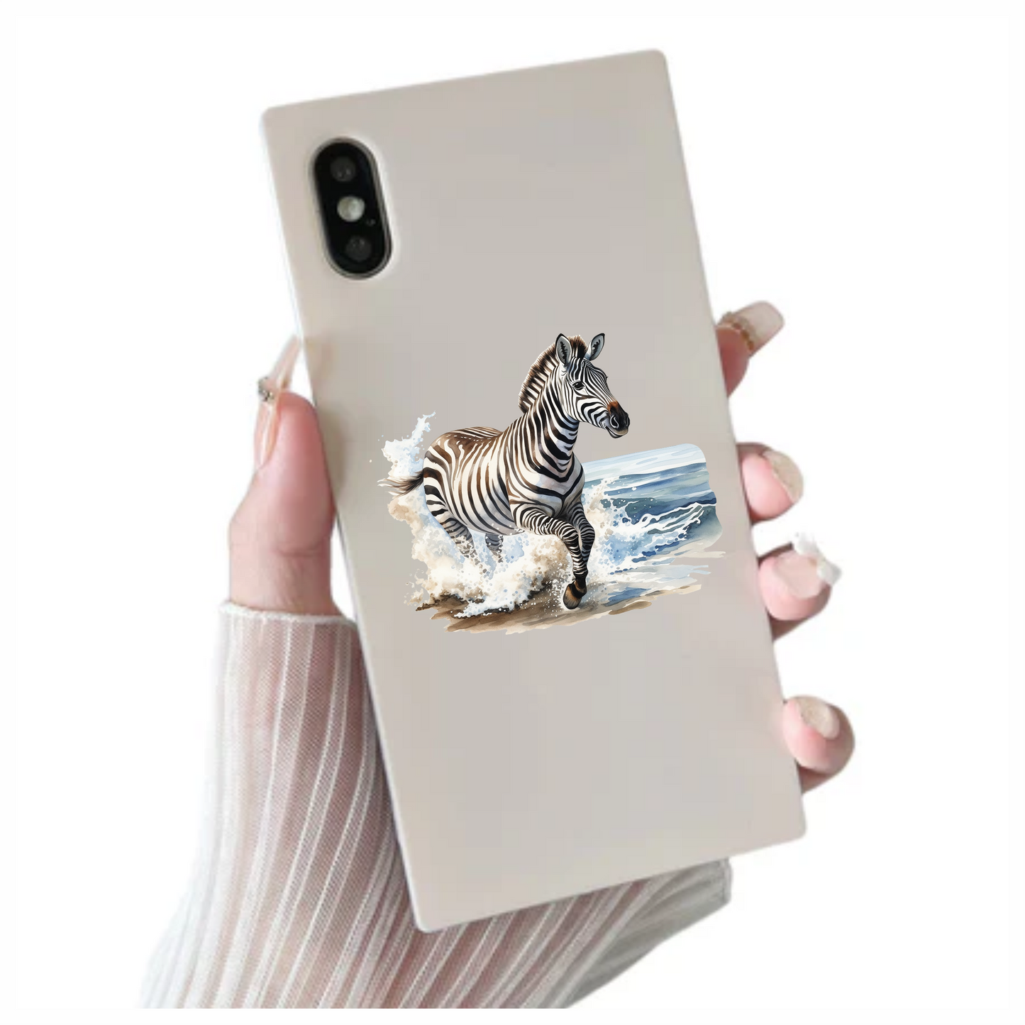 Zebra Breed Running Through Blue Waves Vinyl Decal Sticker