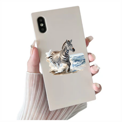 Zebra Breed Running Through Blue Waves Vinyl Decal Sticker