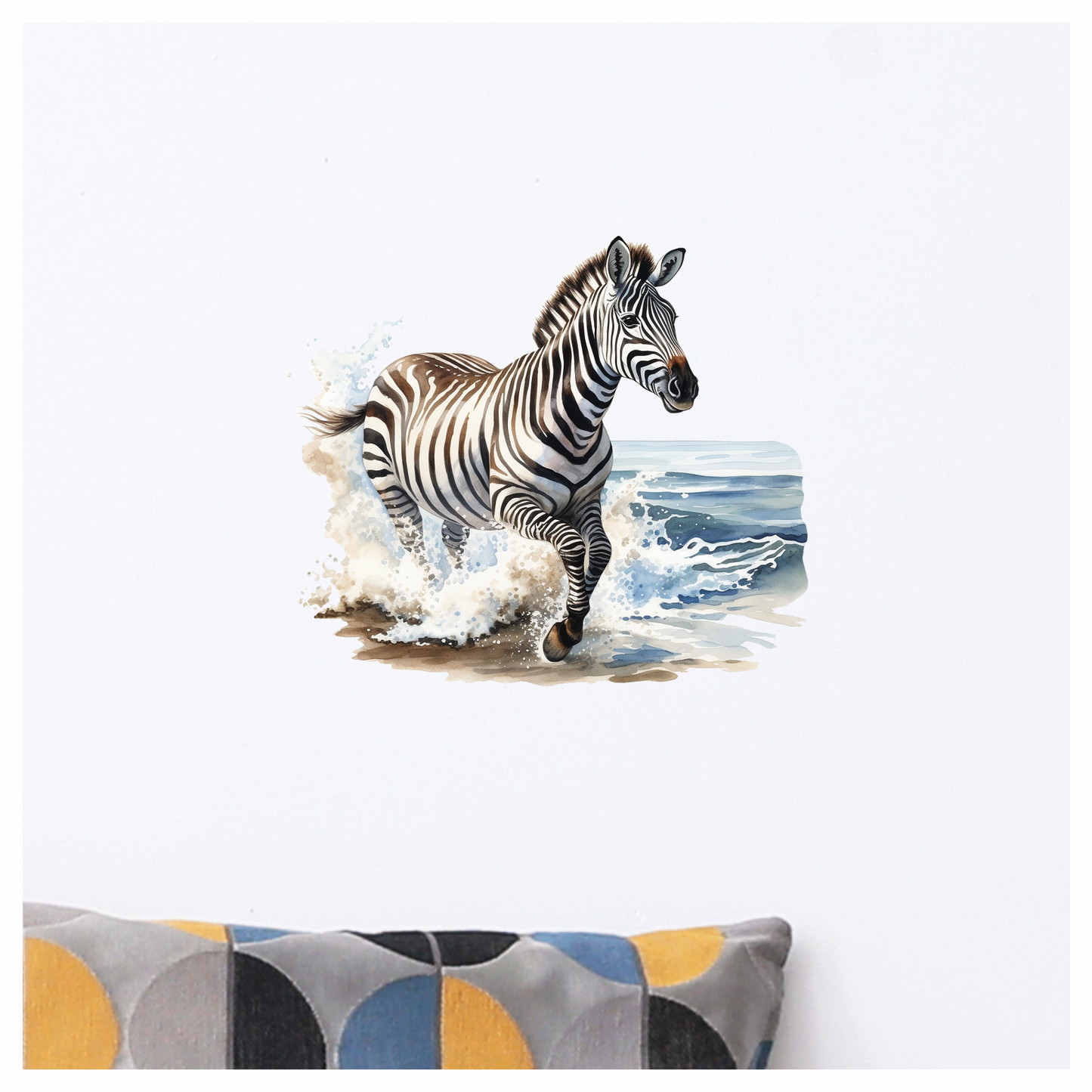 Zebra Breed Running Through Blue Waves Vinyl Decal Sticker