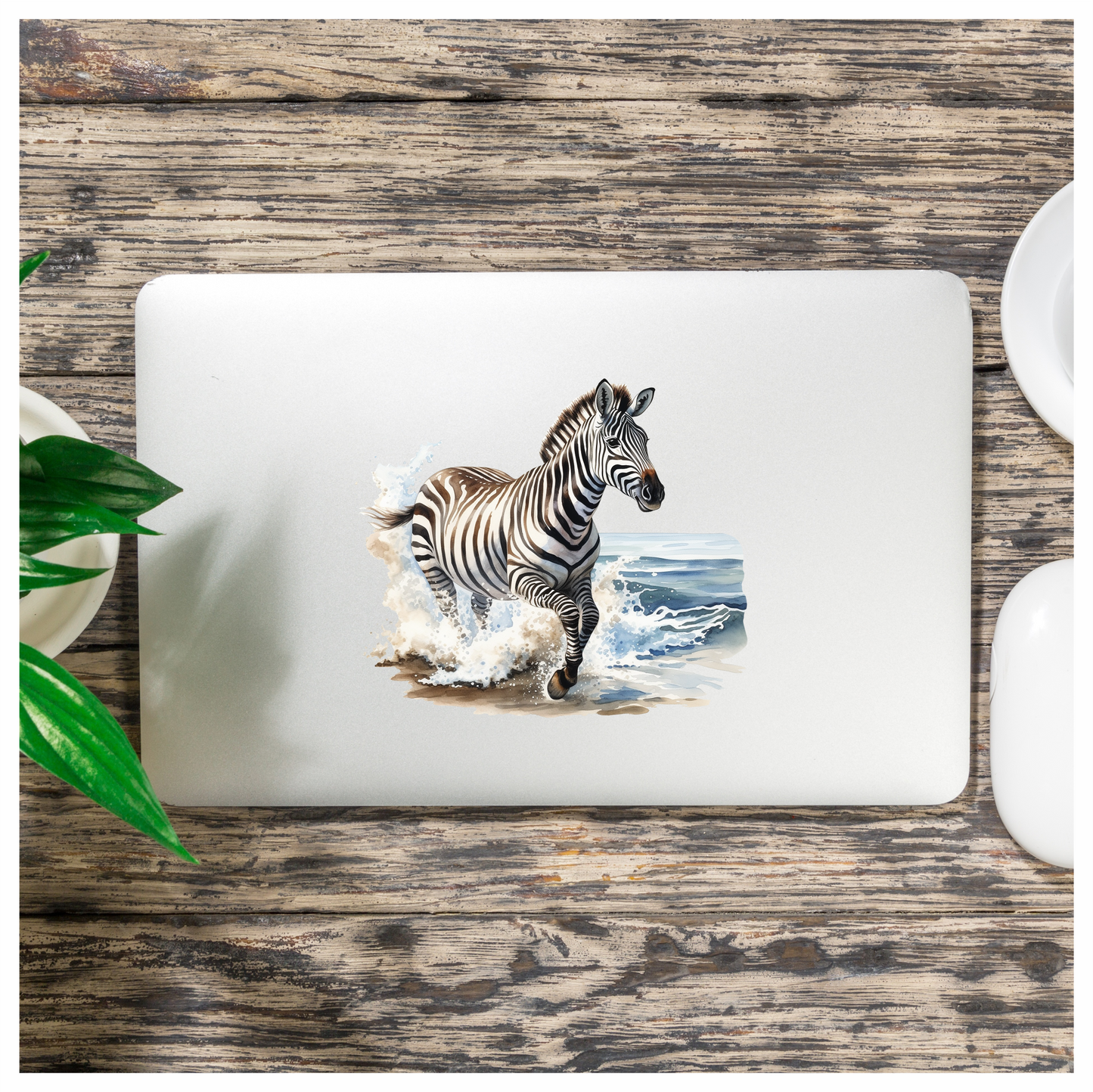 Zebra Breed Running Through Blue Waves Vinyl Decal Sticker