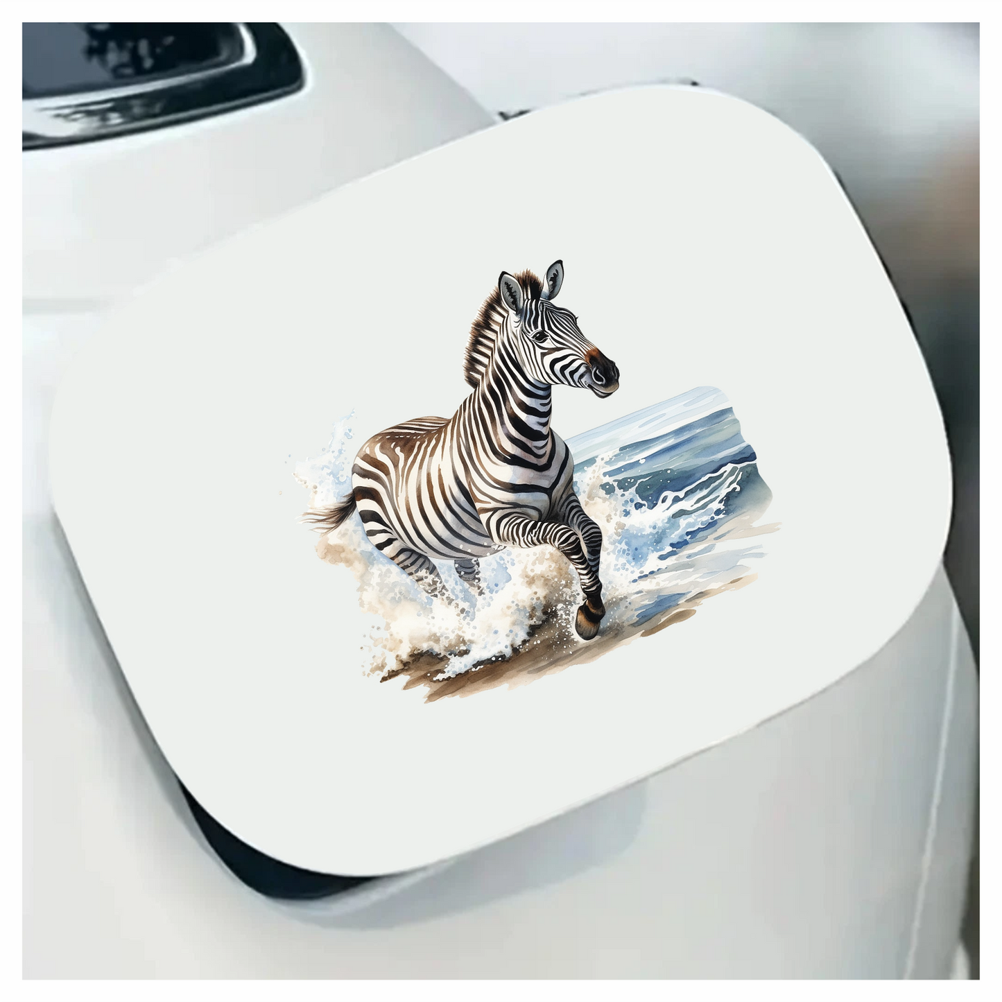 Zebra Breed Running Through Blue Waves Vinyl Decal Sticker