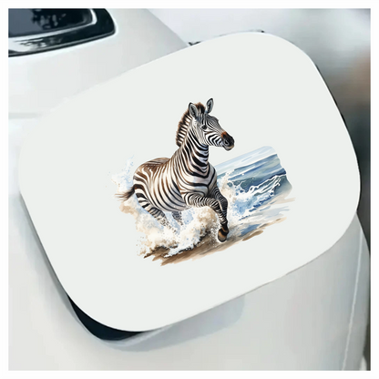 Zebra Breed Running Through Blue Waves Vinyl Decal Sticker