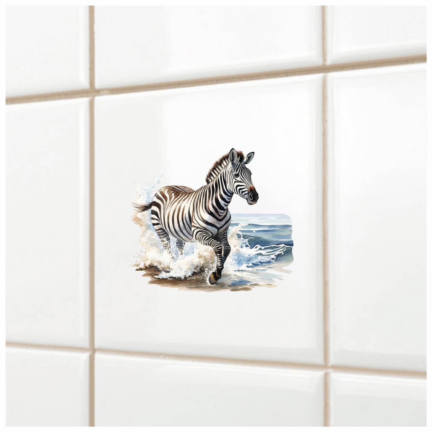 Zebra Breed Running Through Blue Waves Vinyl Decal Sticker