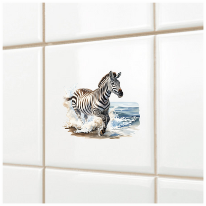Zebra Breed Running Through Blue Waves Vinyl Decal Sticker