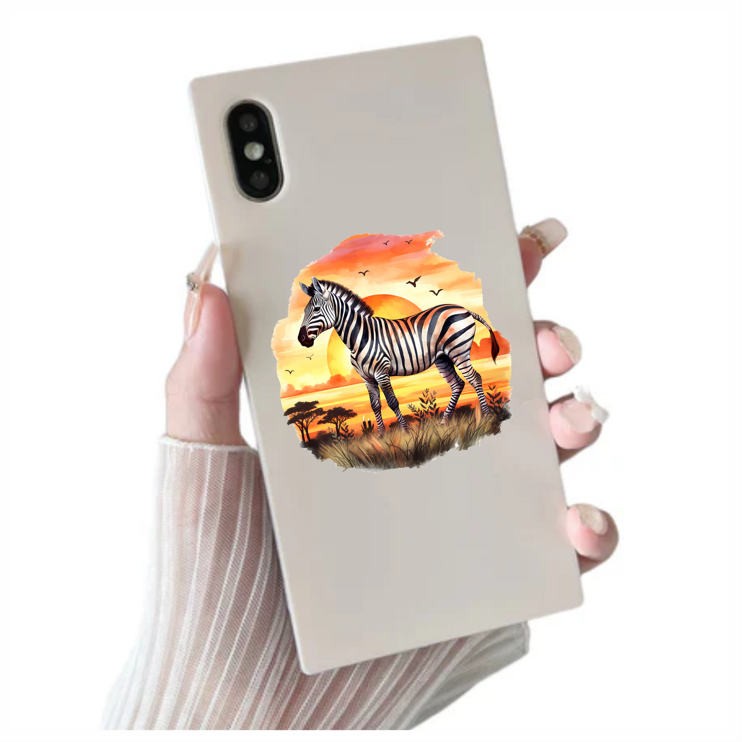 Zebra Breed Standing Sunset Orange Vinyl Decal Sticker