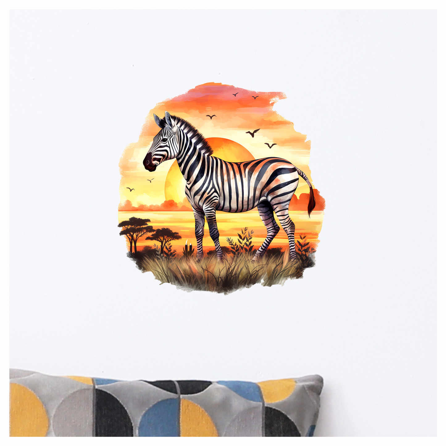 Zebra Breed Standing Sunset Orange Vinyl Decal Sticker