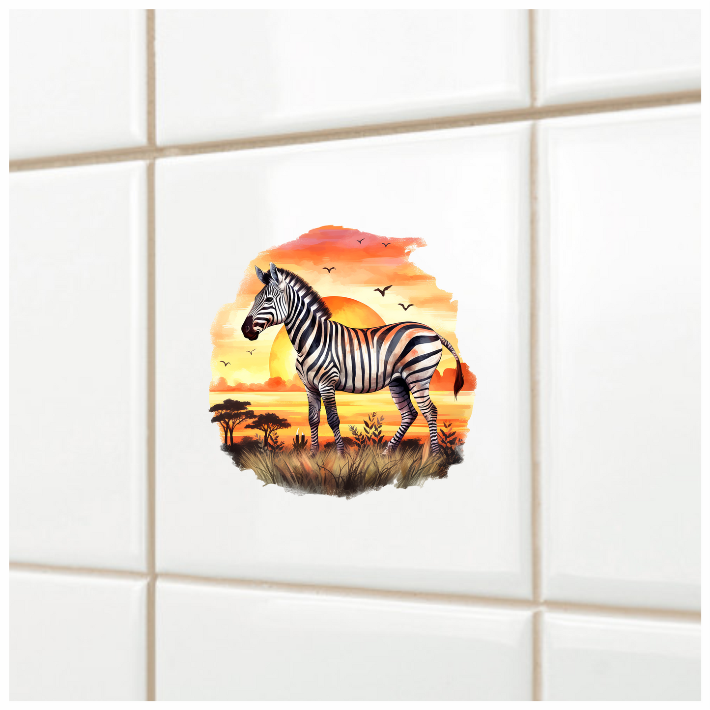 Zebra Breed Standing Sunset Orange Vinyl Decal Sticker