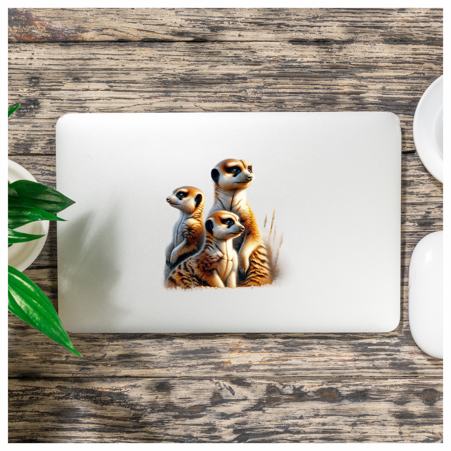 Meerkat Family With Brown Fur Vinyl Sticker Decal.