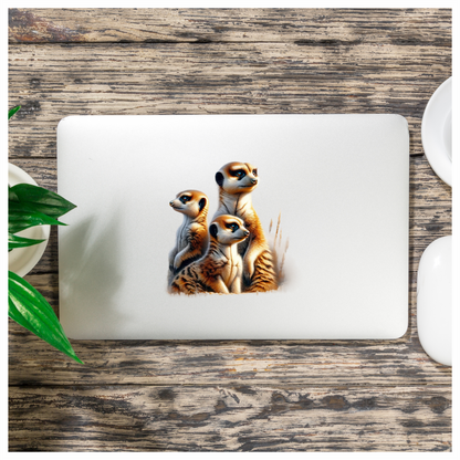 Meerkat Family With Brown Fur Vinyl Sticker Decal.