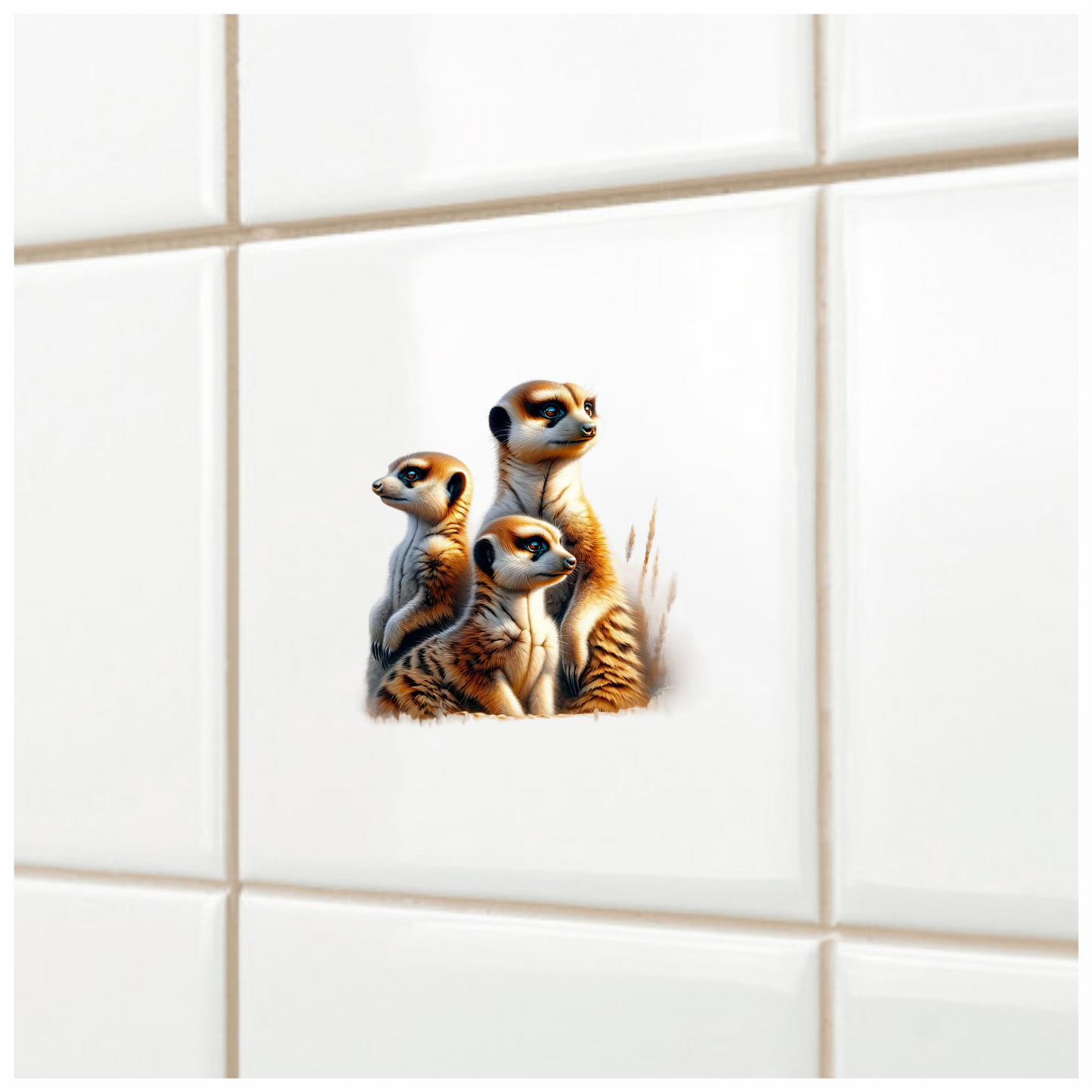 Meerkat Family With Brown Fur Vinyl Sticker Decal.