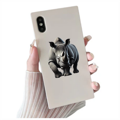 Grey White Rhinoceros Strong Walk Vinyl Sticker Decal.