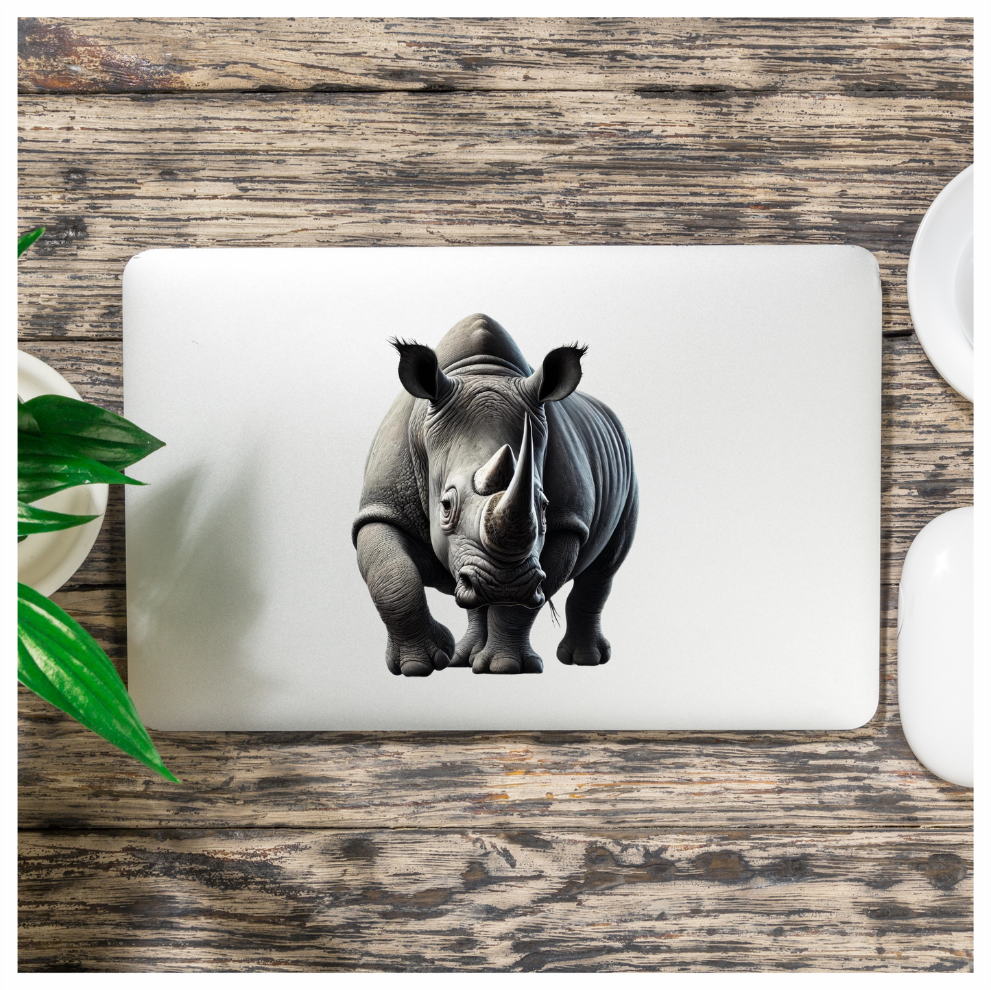 Grey White Rhinoceros Strong Walk Vinyl Sticker Decal.
