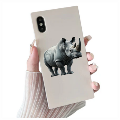 White Rhinoceros Standing Strong Vinyl Sticker Decal.