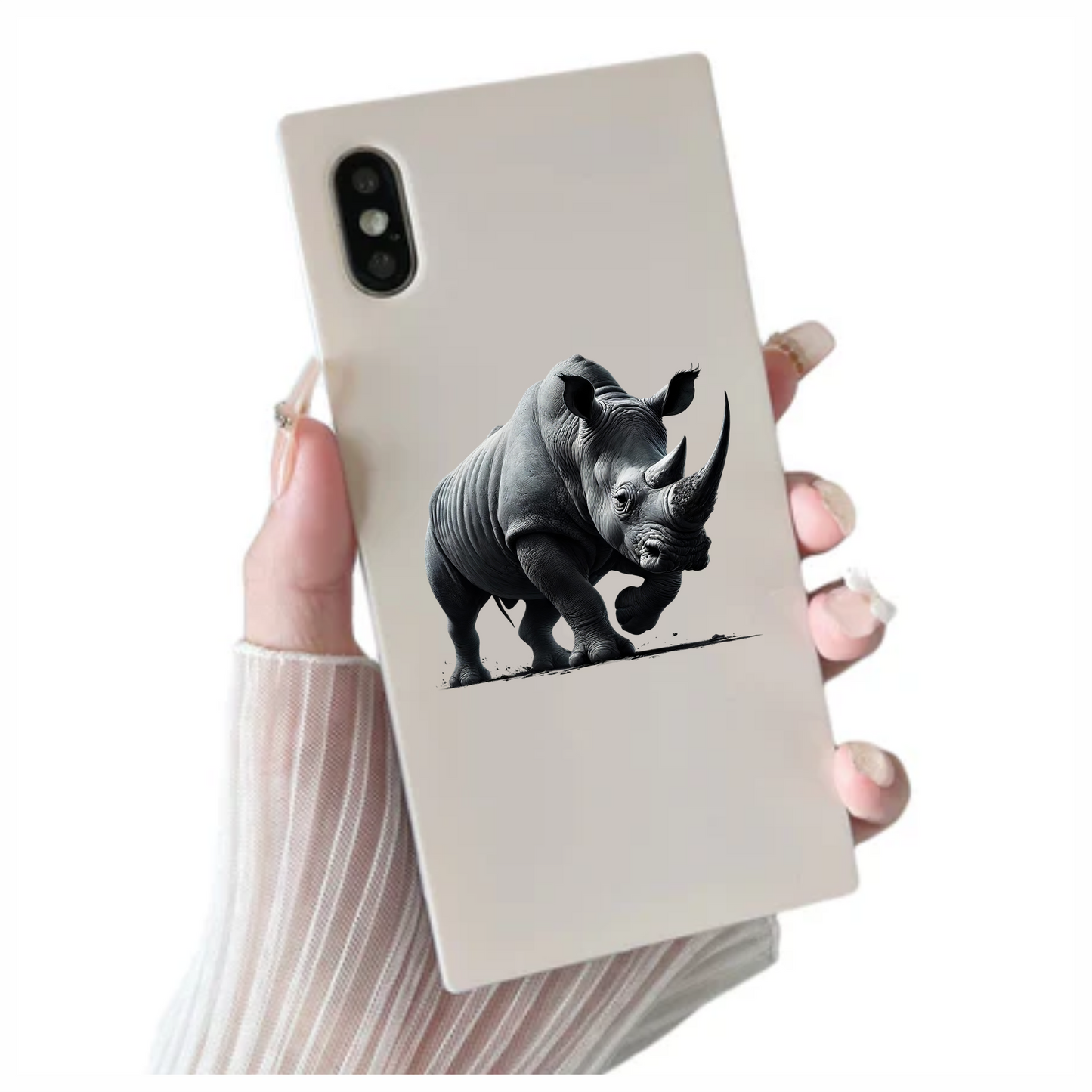 White Rhinoceros Strong Stance Vinyl Sticker Decal.