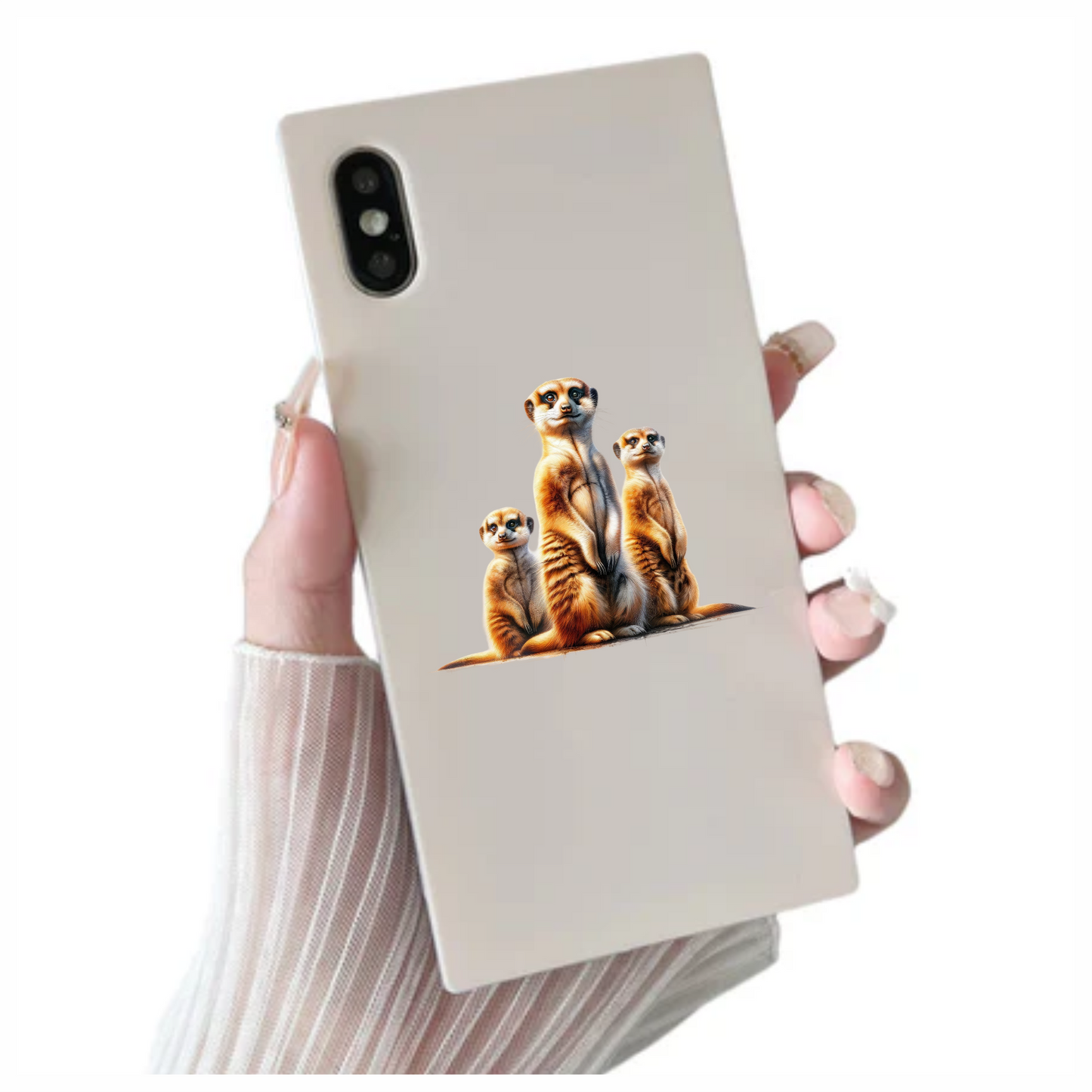 Three Meerkats Standing Together Brown Vinyl Sticker Decal.